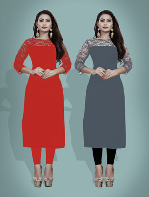 Maheshvi Women Self Design Straight Kurta(Grey)