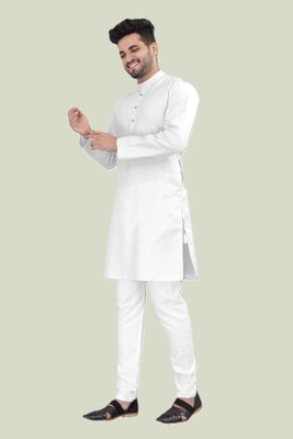 ART CURTAIN Men Embroidered Straight Kurta(White)