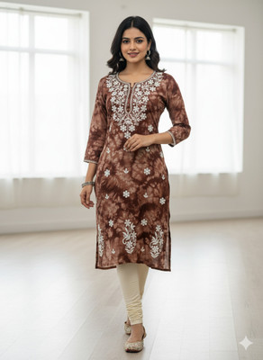 Shibra creation Women Embroidered, Dyed/Ombre Straight Kurta(Brown)