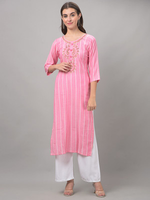Dollar Missy Women Self Design Straight Kurta(Pink)