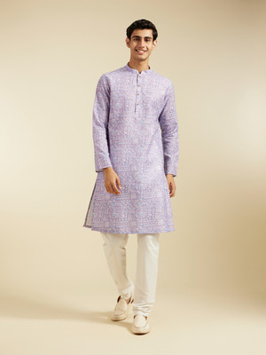 DIWAS by Manyavar Men Printed Straight Kurta(Purple)