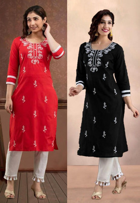 SISTO Women Chikan Embroidery A-line Kurta(Multicolor)