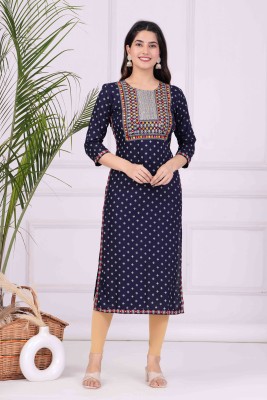 FASHION DEPTH Women Embroidered Straight Kurta(Dark Blue)