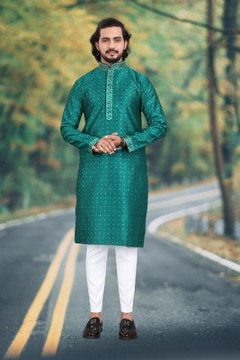 Manya Creation Men Solid A-line Kurta(Dark Green)