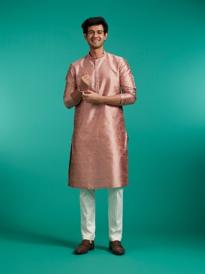 DIWAS by Manyavar Men Self Design Straight Kurta(Orange)