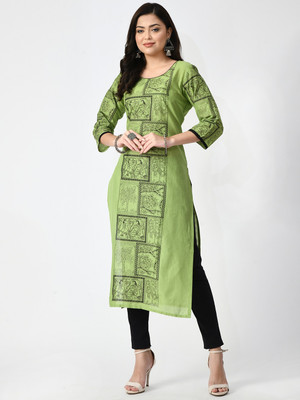 Alexa India Women Block Print A-line Kurta(Light Green)