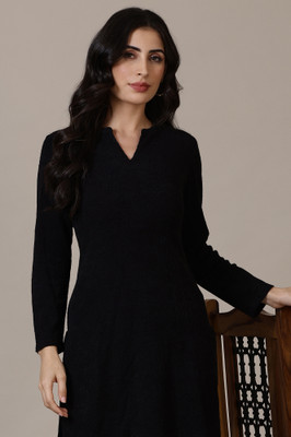 Aurelia Women Self Design Straight Kurta(Black)