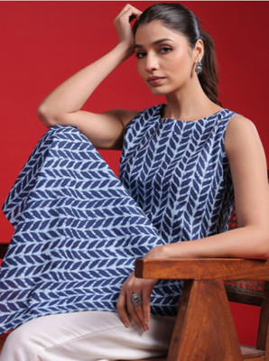 GDL Women Printed A-line Kurta(Blue)