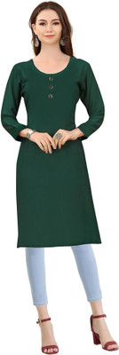 DOZZER Women Self Design A-line Kurta(Dark Green)