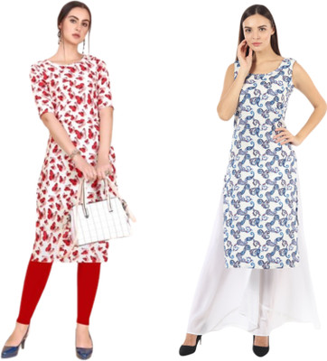 KAUTAQI Women Printed Straight Kurta(Multicolor)