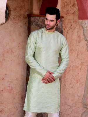 HOUSE OF DEYANN Men Embroidered Straight Kurta(Light Green)