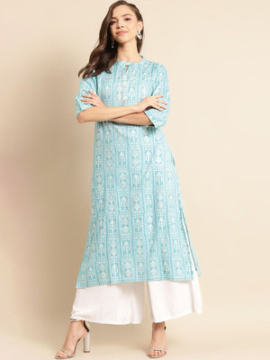ANOUK Women Printed Straight Kurta(Blue)