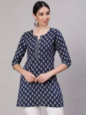 PIROKI Women Printed Straight Kurta(Blue)