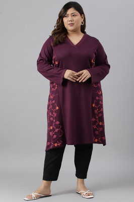 W Women Floral Print A-line Kurta(Purple)