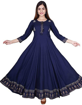 Mahalakshmi Creation Women Embroidered Anarkali Kurta(Blue)