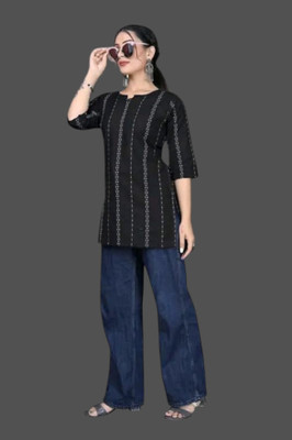 texpa Women Printed Straight Kurta(Black)