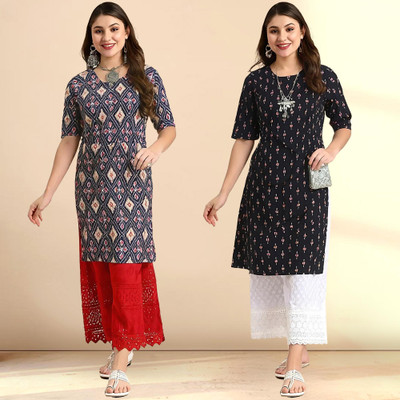EthnicBasket Women Printed Straight Kurta(Multicolor)
