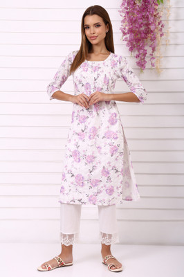 Aurelia Women Embroidered Straight Kurta(White)