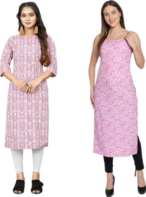 HouseOfCommon Women Printed Straight Kurta(Multicolor)