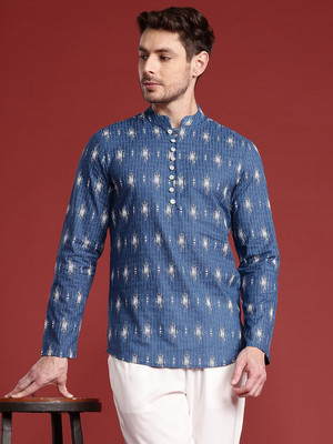 ANOUK Men Geometric Print Straight Kurta(Blue)