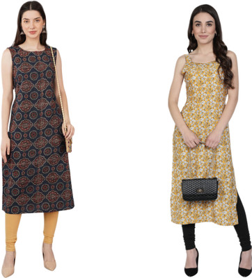 KAUTAQI Women Printed Straight Kurta(Multicolor)