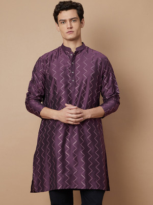 Melange by Lifestyle Men Embellished Straight Kurta(Purple)