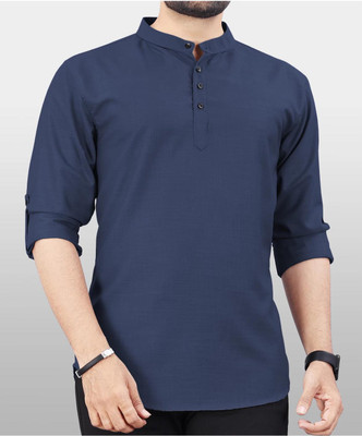 Shree Dutt Creation Men Solid Straight Kurta(Dark Blue)