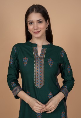 Annsh Apparel Women Printed Straight Kurta(Dark Green)