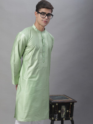 ANOUK Men Embroidered A-line Kurta(Green)