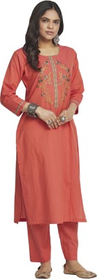 Women Plus Women Embroidered Straight Kurta(Pink)