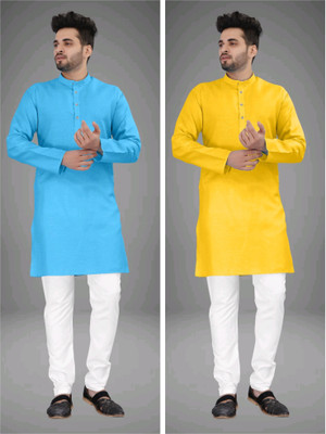 DIAMOND CLUSTER Men Solid Straight Kurta(Multicolor)