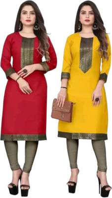 Retrox Women Solid, Applique, Paisley, Woven Design, Self Design Straight Kurta(Multicolor)