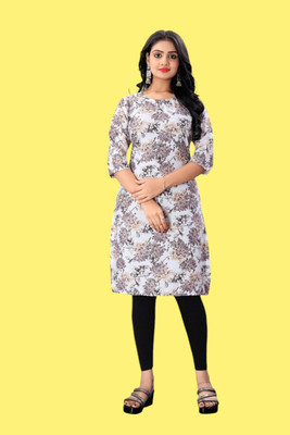 Tulsii Fab Women Animal Print Straight Kurta(Grey)