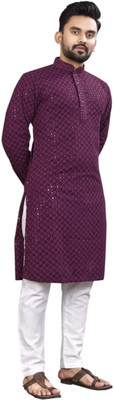 Alenjoy Men Embroidered A-line Kurta(Purple)