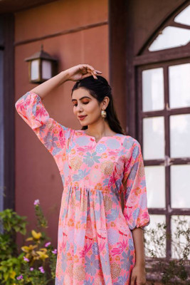 Khodiyar Women Self Design A-line Kurta(Multicolor)