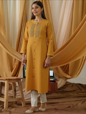 PP Vastram Women Solid A-line Kurta(Yellow)