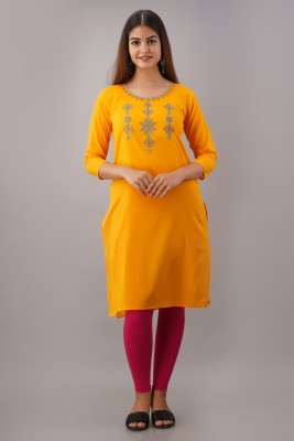 Radiksa Women Embroidered Straight Kurta(Yellow)