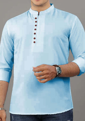 CROWNTAIL Men Solid Straight Kurta(Light Blue)