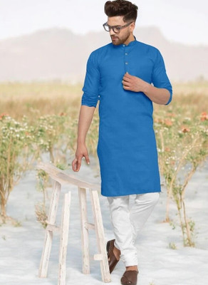 Krisha trend Men Solid Straight Kurta(Blue)