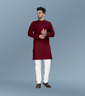 Shree Dutt Creation Men Solid Straight Kurta(Maroon)