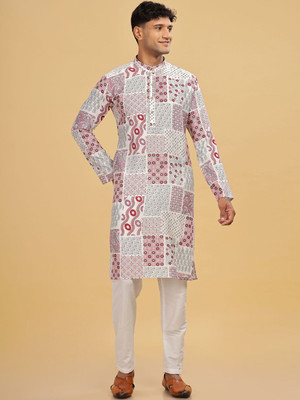 ANOUK Men Abstract Straight Kurta(White)