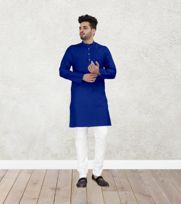 Shree Dutt Creation Men Solid Straight Kurta(Blue)