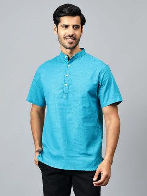 FireFish Men Solid Straight Kurta(Blue)