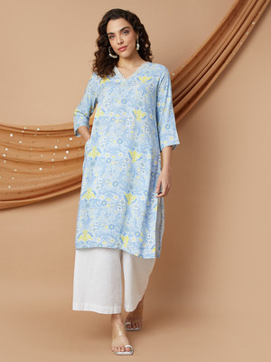 Melange by Lifestyle Women Printed Straight Kurta(Blue)