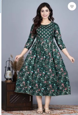 RS Creations Women Floral Print Anarkali Kurta(Dark Green)