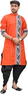 Sumit online Men Self Design Straight Kurta(Orange)