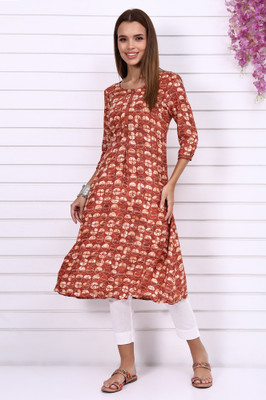 Aurelia Women Printed A-line Kurta(Orange)