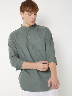 MAX Men Solid Straight Kurta(Grey)