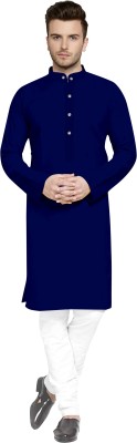 HouseOfCommon Men Solid Straight Kurta(Dark Blue)