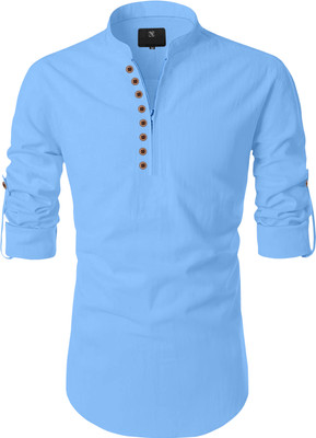 Nofilter Men Solid Straight Kurta(Light Blue)